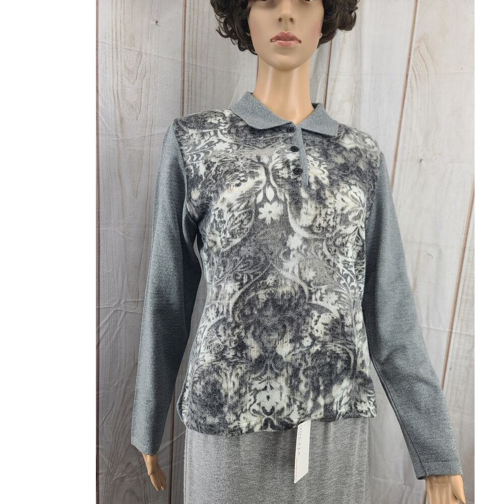 NWT Oncala Women Size 34 (US Small) 2-Tone Gray White Designer Pullover Sweater